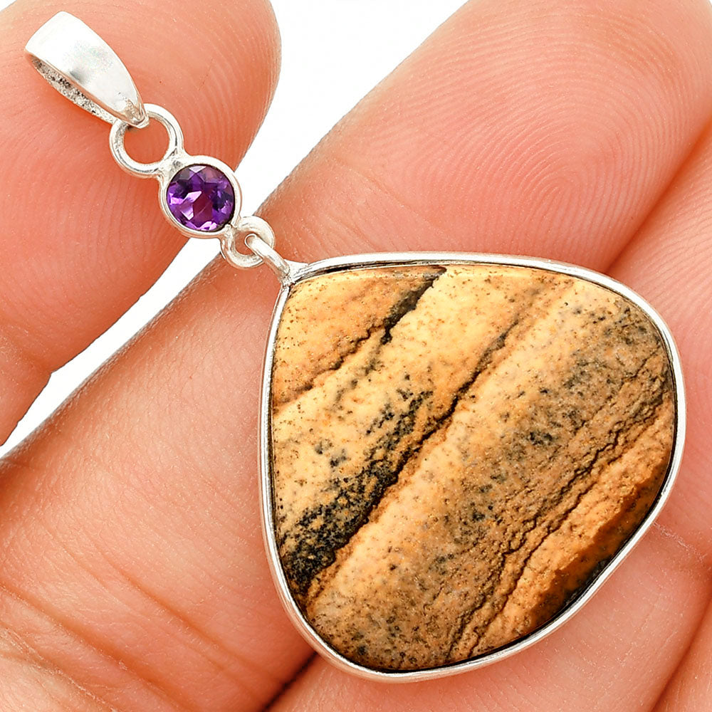 Natural Picture Jasper & Amethyst Pendant Earrings Set T-1010 SDT03276