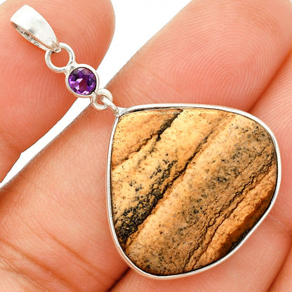 Natural Picture Jasper & Amethyst Pendant Earrings Set T-1010 SDT03276