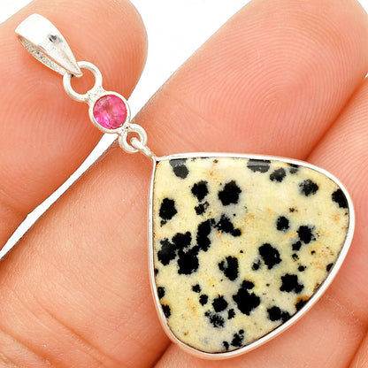 Natural Dalmatian & Ruby Pendant Earrings Set T-1010 SDT03277