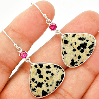 Natural Dalmatian & Ruby Pendant Earrings Set T-1010 SDT03277