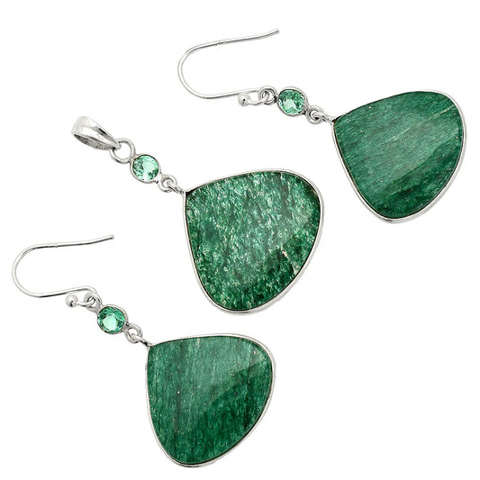 Green Aventurine & Green Tourmaline Pendant Earrings Set T-1010 SDT03280