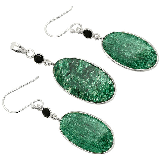 Green Aventurine & Black Onyx Pendant Earrings Set T-1010 SDT03282