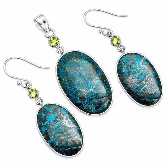 Shattuckite & Peridot Pendant Earrings Set T-1010 SDT03287