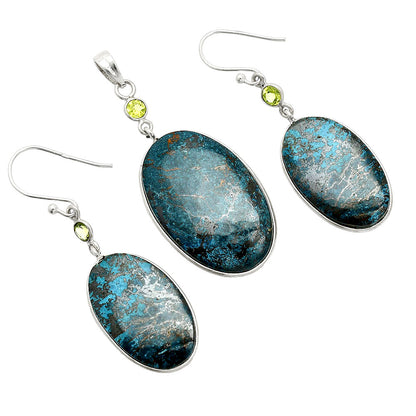 Shattuckite & Peridot Pendant Earrings Set T-1010 SDT03287