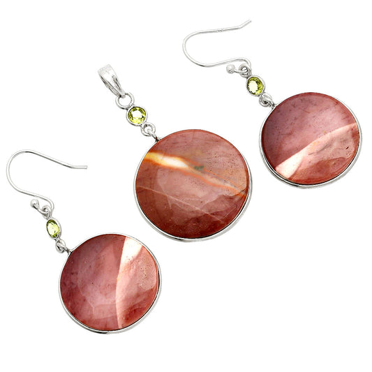 Red Mookaite & Peridot Pendant Earrings Set T-1010 SDT03288