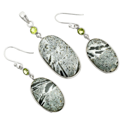 Hornblende & Peridot Pendant Earrings Set T-1010 SDT03294