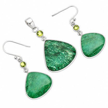Green Aventurine & Peridot Pendant Earrings Set T-1010 SDT03302