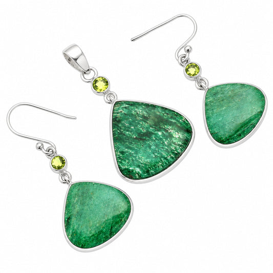 Green Aventurine & Peridot Pendant Earrings Set T-1010 SDT03302