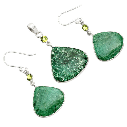 Green Aventurine & Peridot Pendant Earrings Set T-1010 SDT03302