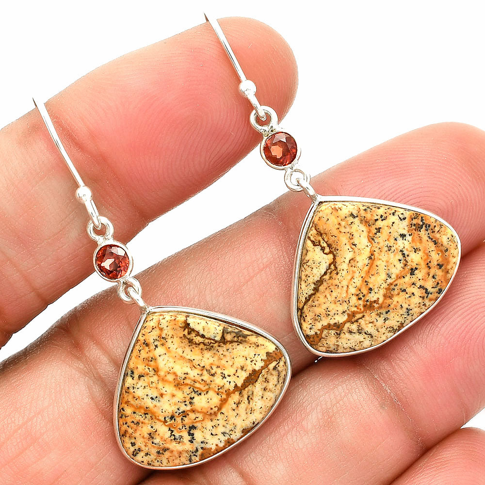 Picture Jasper & Garnet Pendant Earrings Set T-1010 SDT03323