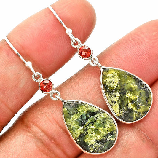 Serpentine & Garnet Pendant Earrings Set T-1010 SDT03327