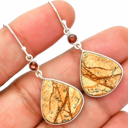Picture Jasper & Garnet Pendant Earrings Set T-1010 SDT03332