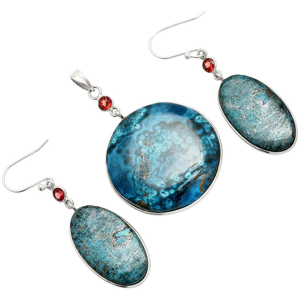 Shattuckite & Garnet Pendant Earrings Set T-1010 SDT03333