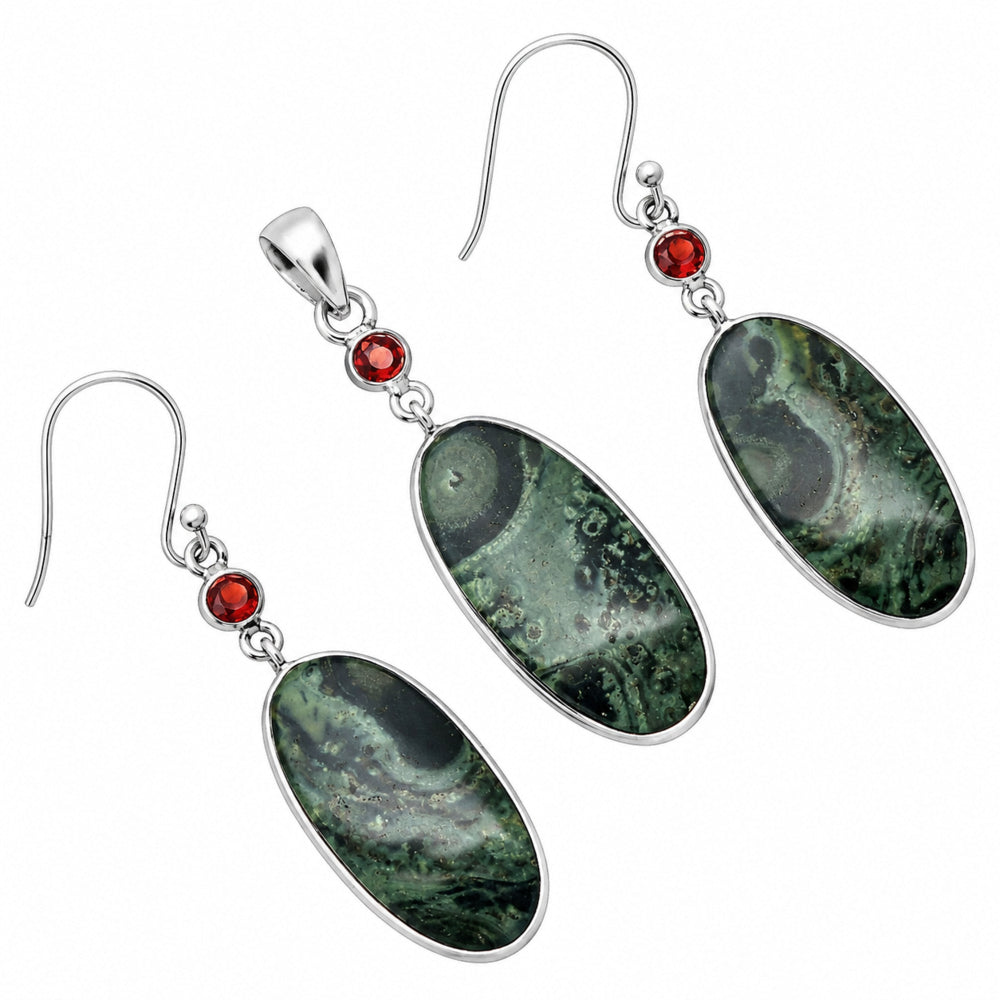 Star Galaxy Jasper & Garnet Pendant Earrings Set T-1010 SDT03509
