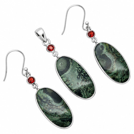Star Galaxy Jasper & Garnet Pendant Earrings Set T-1010 SDT03509