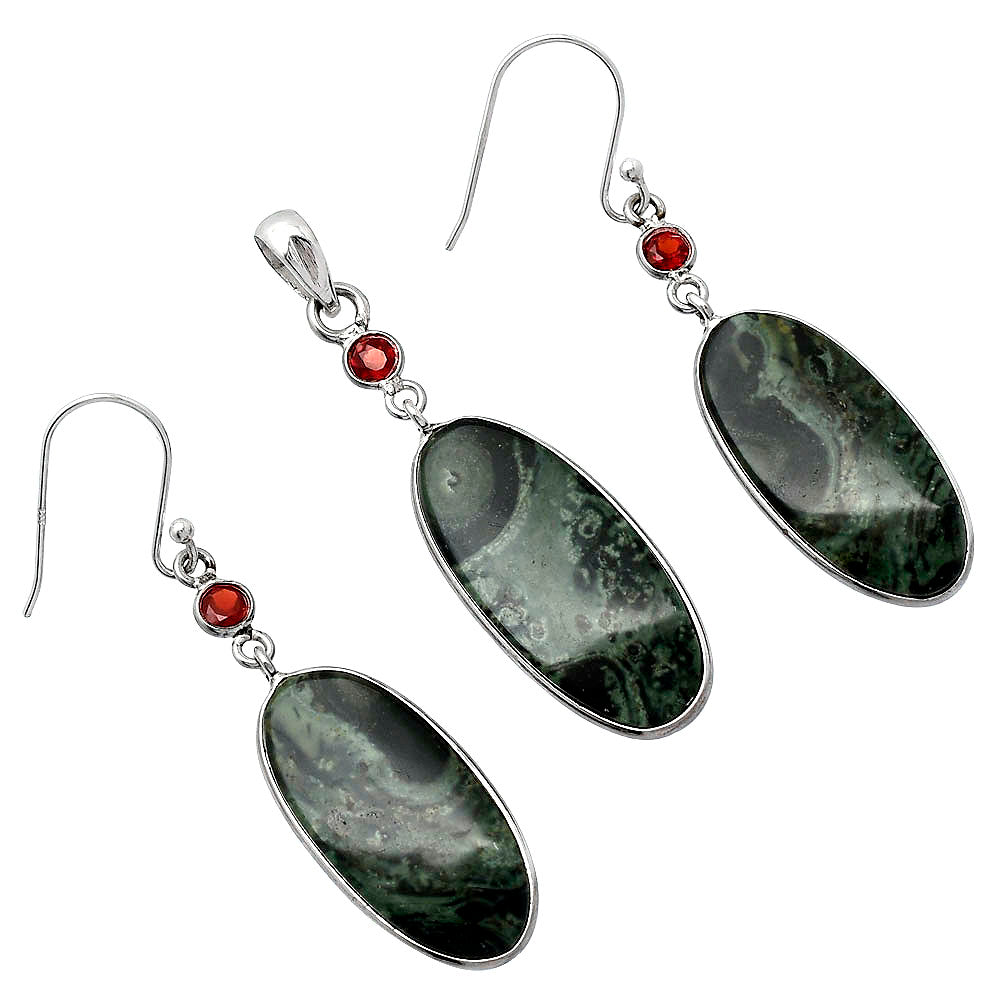 Star Galaxy Jasper & Garnet Pendant Earrings Set T-1010 SDT03509