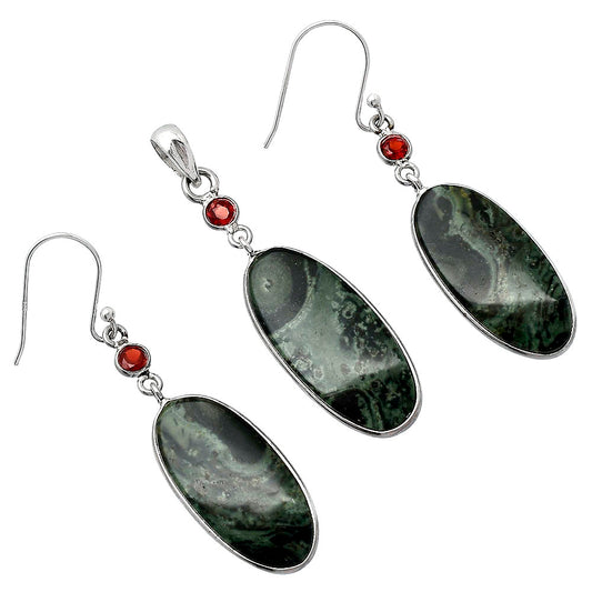 Star Galaxy Jasper & Garnet Pendant Earrings Set T-1010 SDT03509