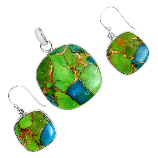 Blue Turquoise In Green Mohave Pendant Earrings Set T-1001 SDT03536