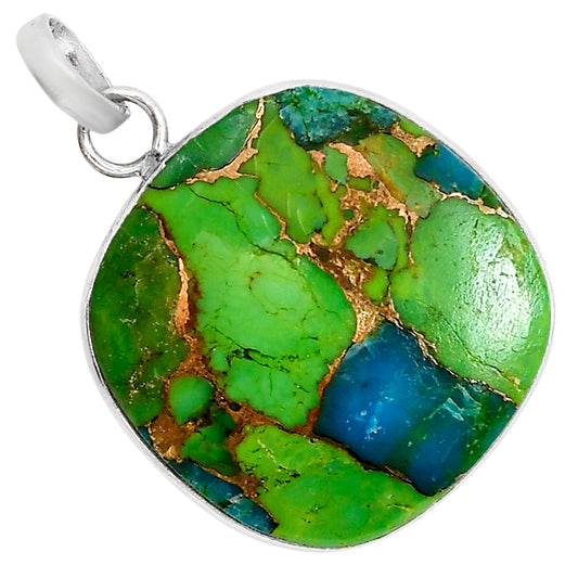 Blue Turquoise In Green Mohave Pendant Earrings Set T-1001 SDT03536