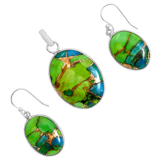 Blue Turquoise In Green Mohave Pendant Earrings Set T-1001 SDT03537