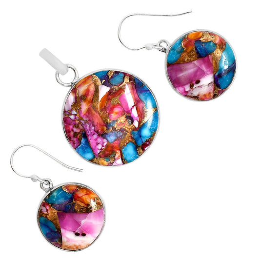 Kingman Orange Dahlia Turquoise Pendant Earrings Set T-1001 SDT03539