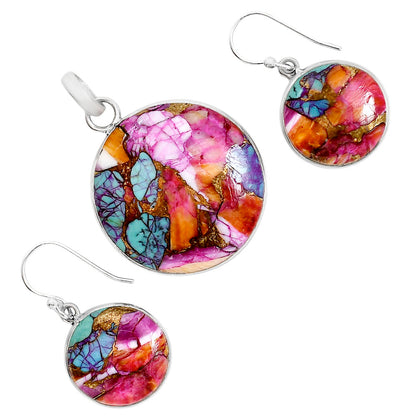 Kingman Orange Dahlia Turquoise Pendant Earrings Set T-1001 SDT03541
