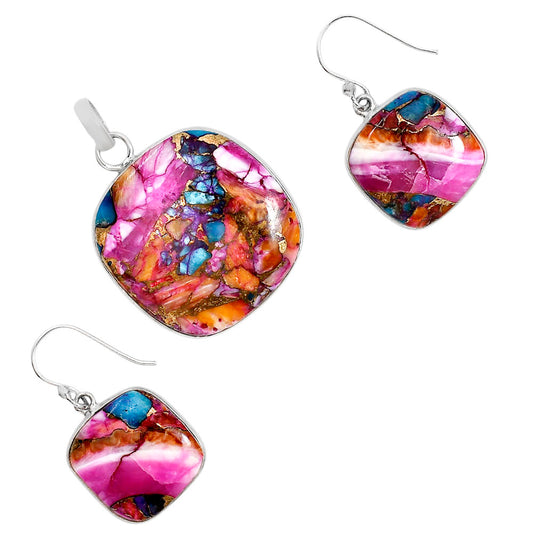 Kingman Orange Dahlia Turquoise Pendant Earrings Set T-1001 SDT03545