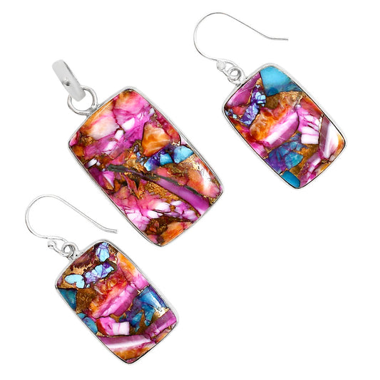 Kingman Orange Dahlia Turquoise Pendant Earrings Set T-1001 SDT03546