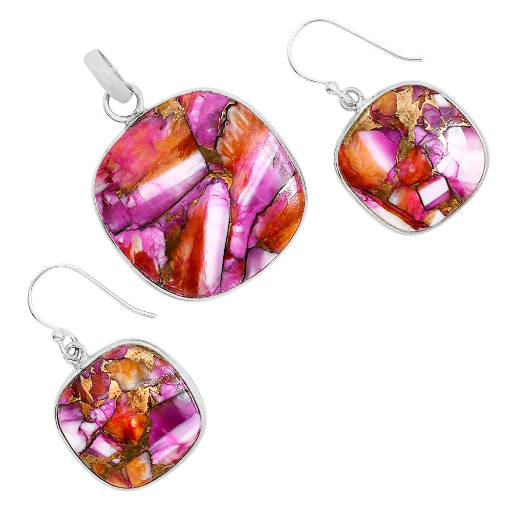 Kingman Orange Dahlia Turquoise Pendant Earrings Set T-1001 SDT03549