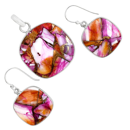 Kingman Orange Dahlia Turquoise Pendant Earrings Set T-1001 SDT03550