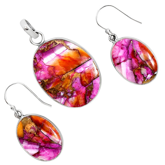 Kingman Orange Dahlia Turquoise Pendant Earrings Set T-1001 SDT03554