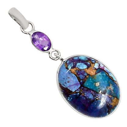 Kingman Purple Dahlia Turquoise and Amethyst Pendant Earrings Set T-1010 SDT03556