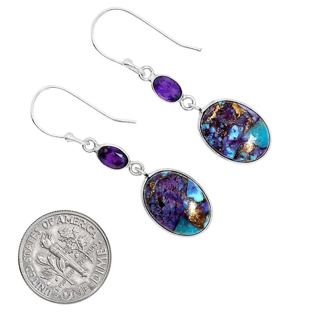 Kingman Purple Dahlia Turquoise and Amethyst Pendant Earrings Set T-1010 SDT03556