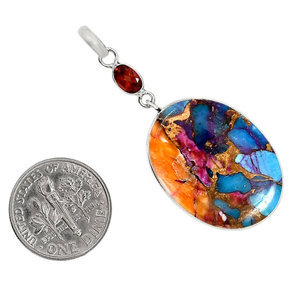 Kingman Orange Dahlia Turquoise and Garnet Pendant Earrings Set T-1010 SDT03560