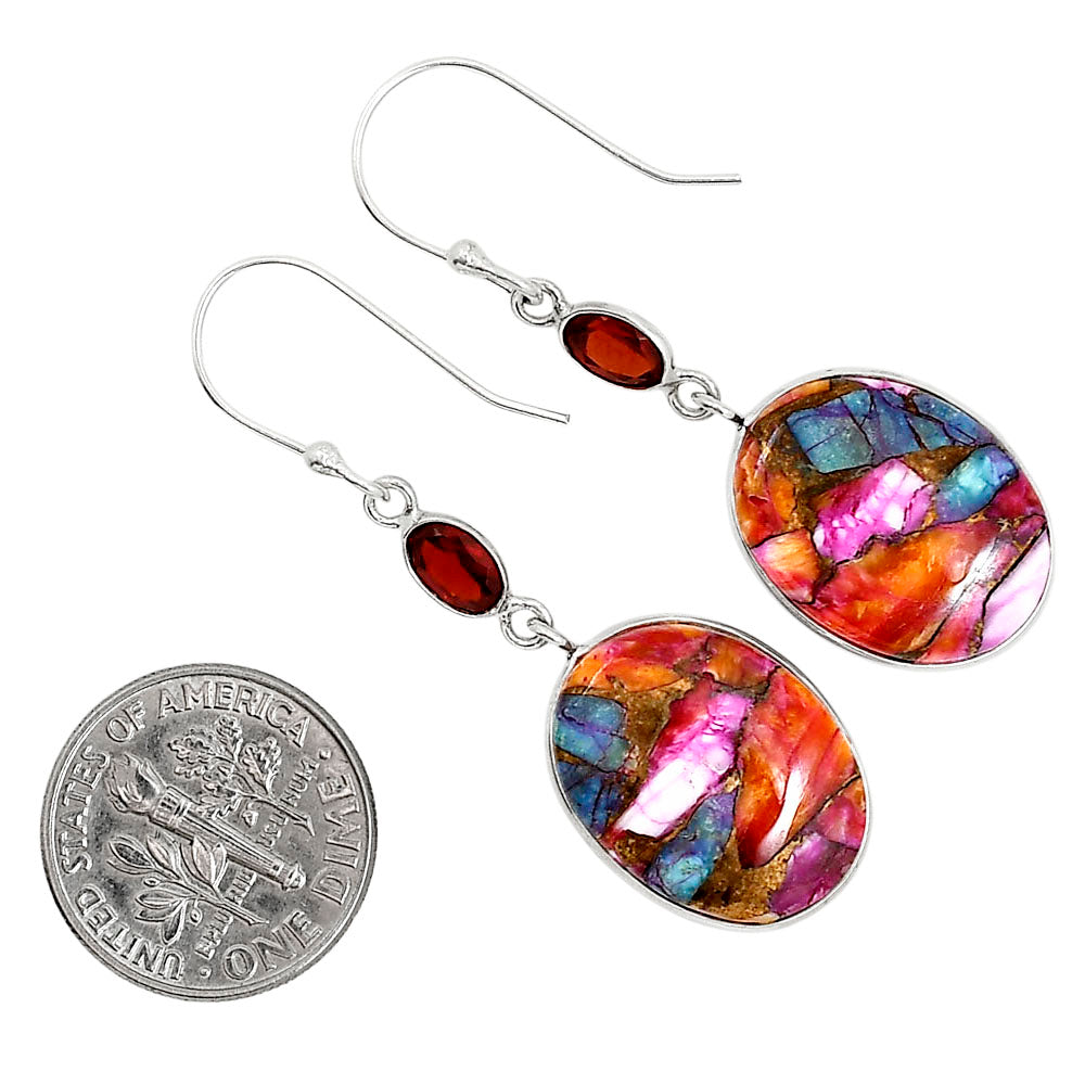 Kingman Orange Dahlia Turquoise and Garnet Pendant Earrings Set T-1010 SDT03560