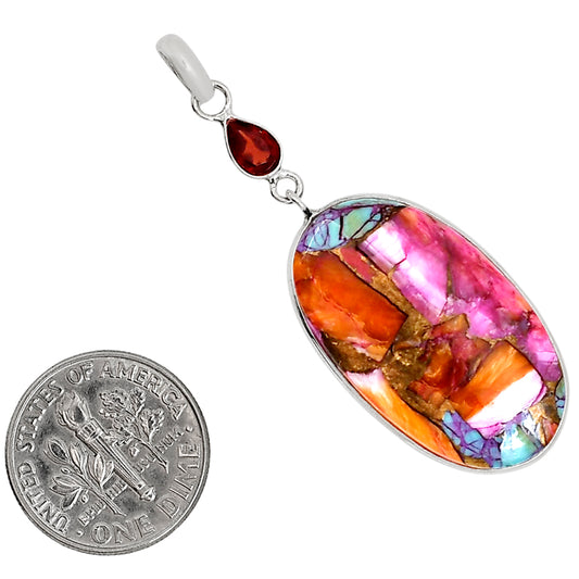 Kingman Orange Dahlia Turquoise and Garnet Pendant Earrings Set T-1010 SDT03563