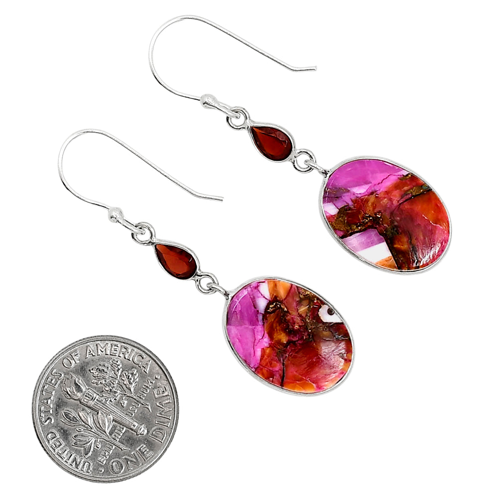 Kingman Orange Dahlia Turquoise and Garnet Pendant Earrings Set T-1010 SDT03563