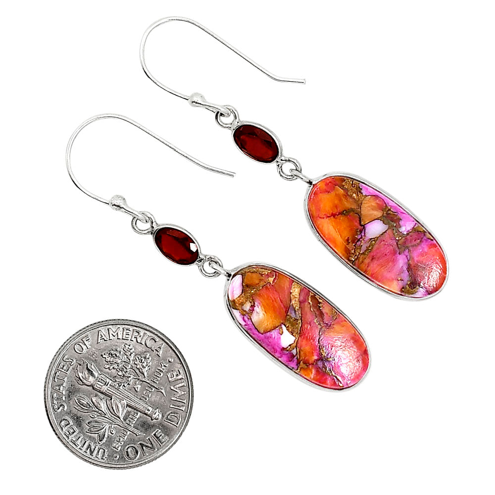 Kingman Orange Dahlia Turquoise and Garnet Pendant Earrings Set T-1010 SDT03566