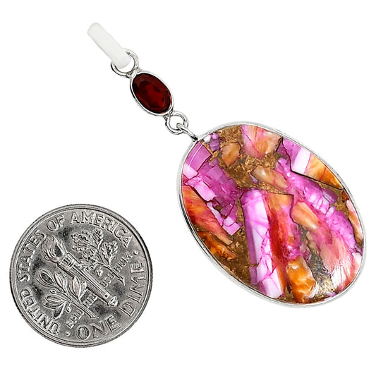 Kingman Orange Dahlia Turquoise and Garnet Pendant Earrings Set T-1010 SDT03567