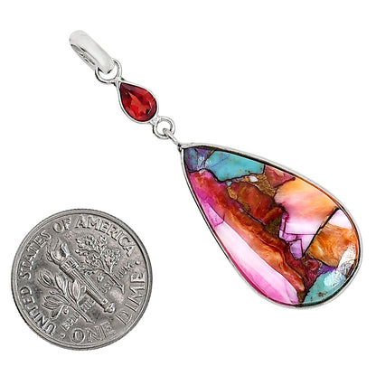 Kingman Orange Dahlia Turquoise and Hessonite Garnet Pendant Earrings Set T-1010 SDT03573