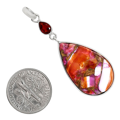 Kingman Orange Dahlia Turquoise and Hessonite Garnet Pendant Earrings Set T-1010 SDT03575