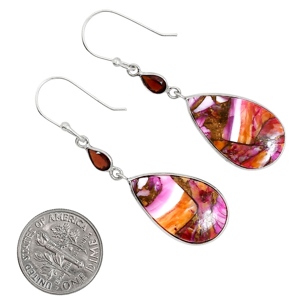Kingman Orange Dahlia Turquoise and Hessonite Garnet Pendant Earrings Set T-1010 SDT03575