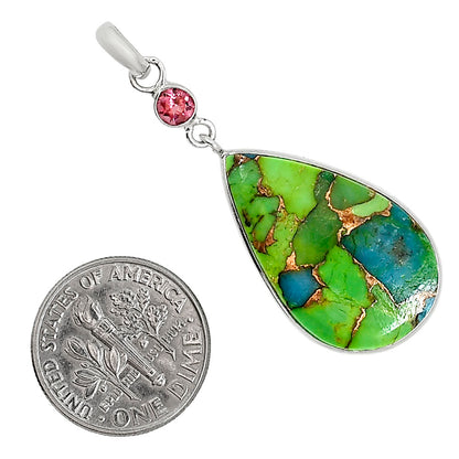 Blue Turquoise In Green Mohave and Hessonite Garnet Pendant Earrings Set T-1010 SDT03577