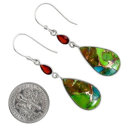 Blue Turquoise In Green Mohave and Hessonite Garnet Pendant Earrings Set T-1010 SDT03585