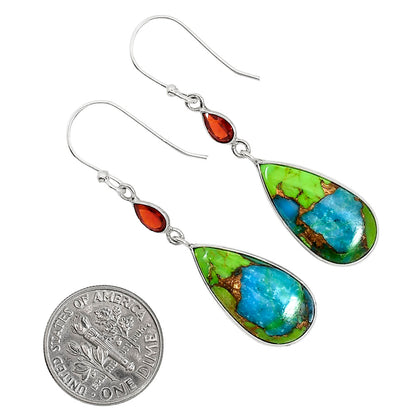 Blue Turquoise In Green Mohave and Hessonite Garnet Pendant Earrings Set T-1010 SDT03586