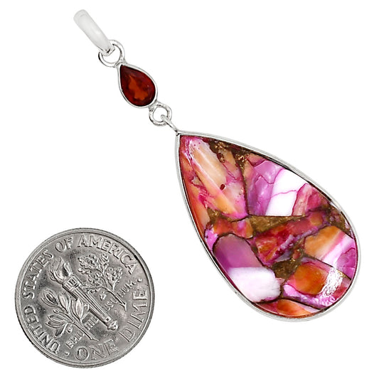 Kingman Orange Dahlia Turquoise and Hessonite Garnet Pendant Earrings Set T-1010 SDT03593