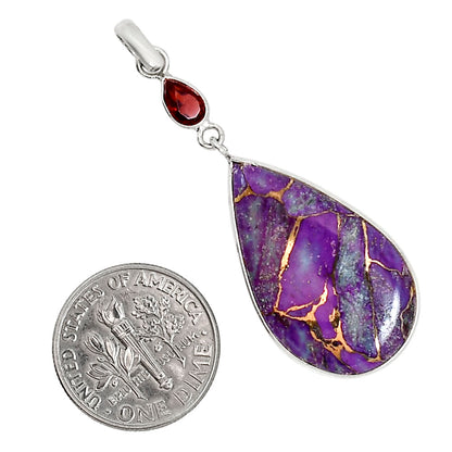 Copper Purple Turquoise and Hessonite Garnet Pendant Earrings Set T-1010 SDT03596
