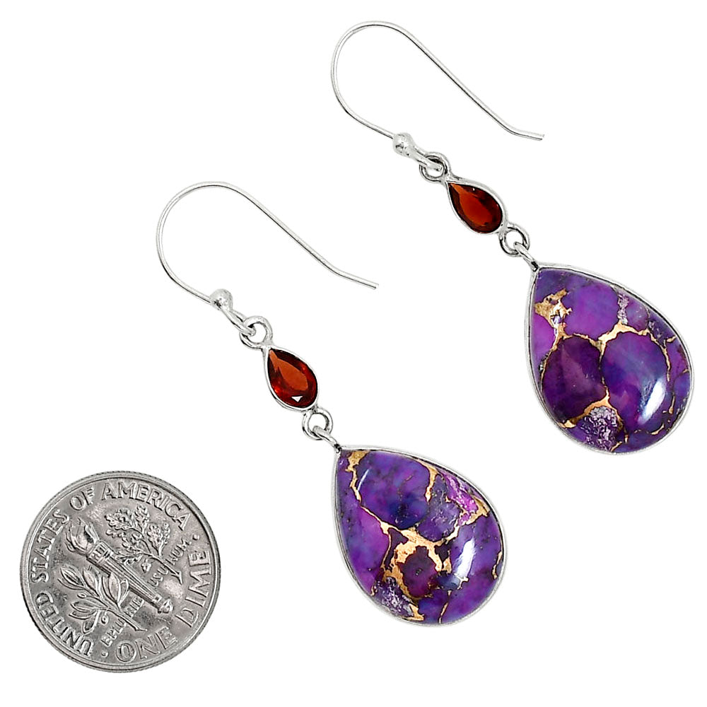Copper Purple Turquoise and Hessonite Garnet Pendant Earrings Set T-1010 SDT03596