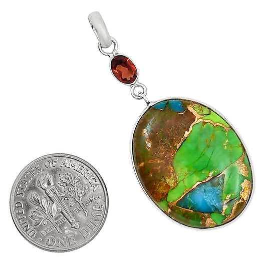 Blue Turquoise In Green Mohave and Hessonite Garnet Pendant Earrings Set T-1010 SDT03601