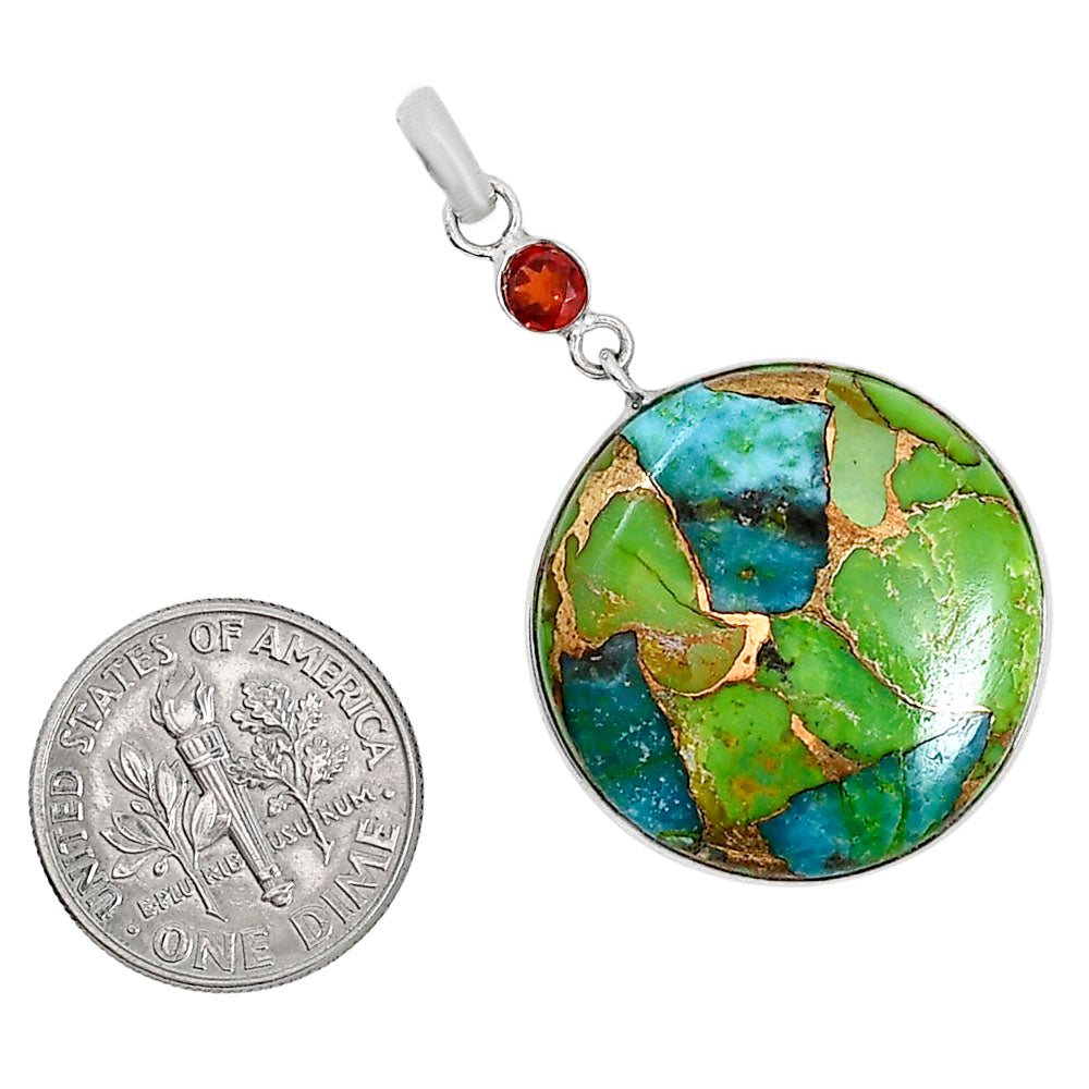 Blue Turquoise In Green Mohave and Hessonite Garnet Pendant Earrings Set T-1010 SDT03603